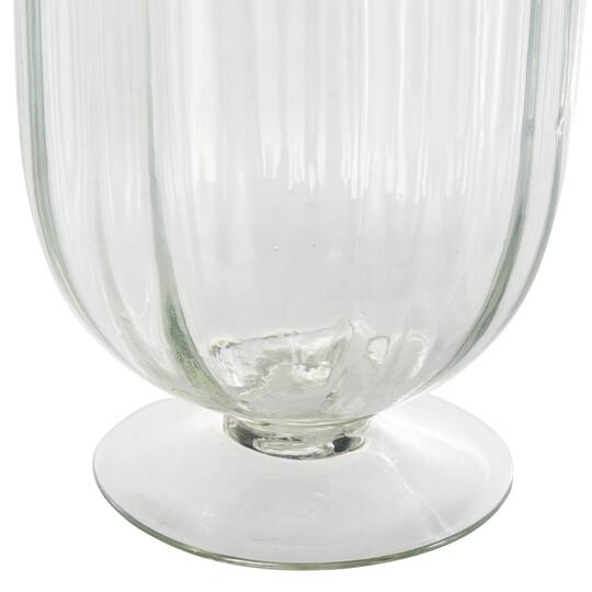 Clear Glass Ribbed Fluted Decorative Candle Holder with Elevated Base